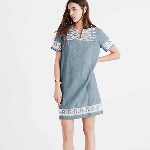 Madewell Embroidered Chambray Tunic Dress